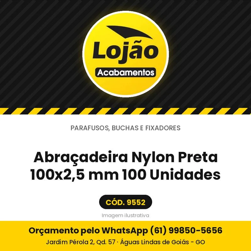 Abraçadeira Nylon Preta 100x2,5 mm 100 Unidades