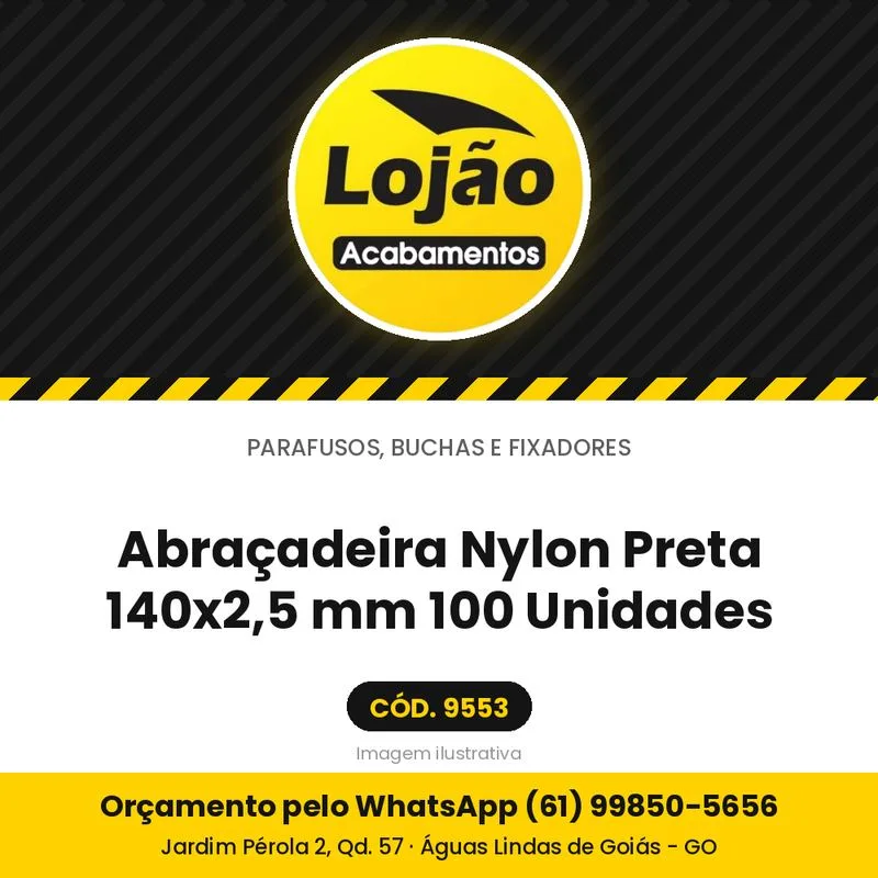 Abraçadeira Nylon Preta 140x2,5 mm 100 Unidades