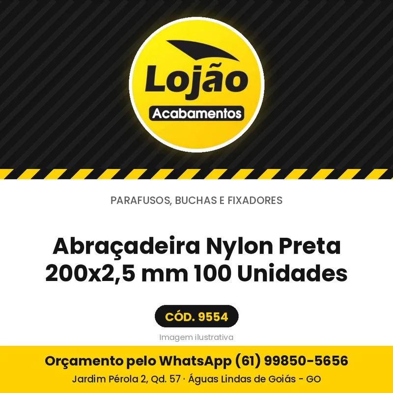 Abraçadeira Nylon Preta 200x2,5 mm 100 Unidades