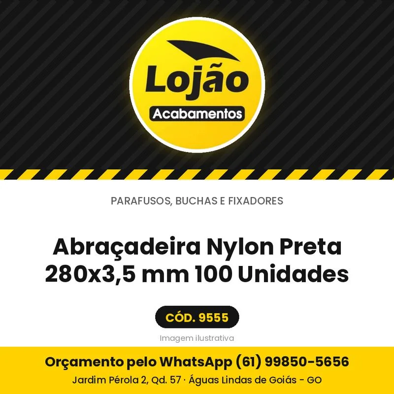 Abraçadeira Nylon Preta 280x3,5 mm 100 Unidades