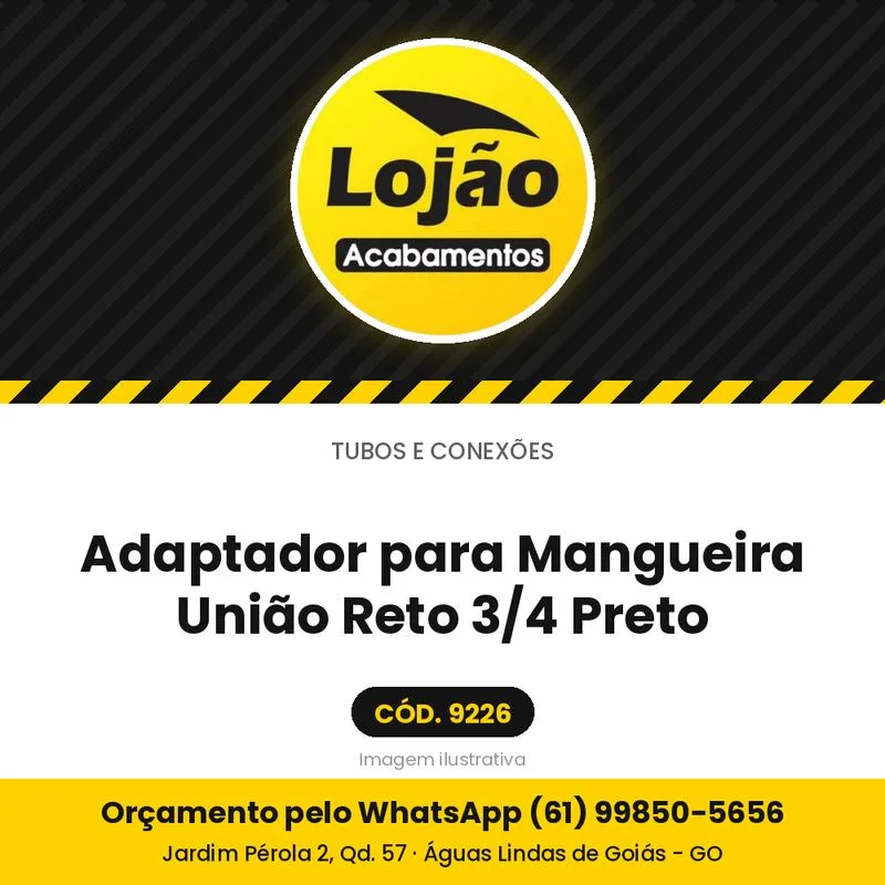 Adaptador para Mangueira União Reto 3/4 Preto