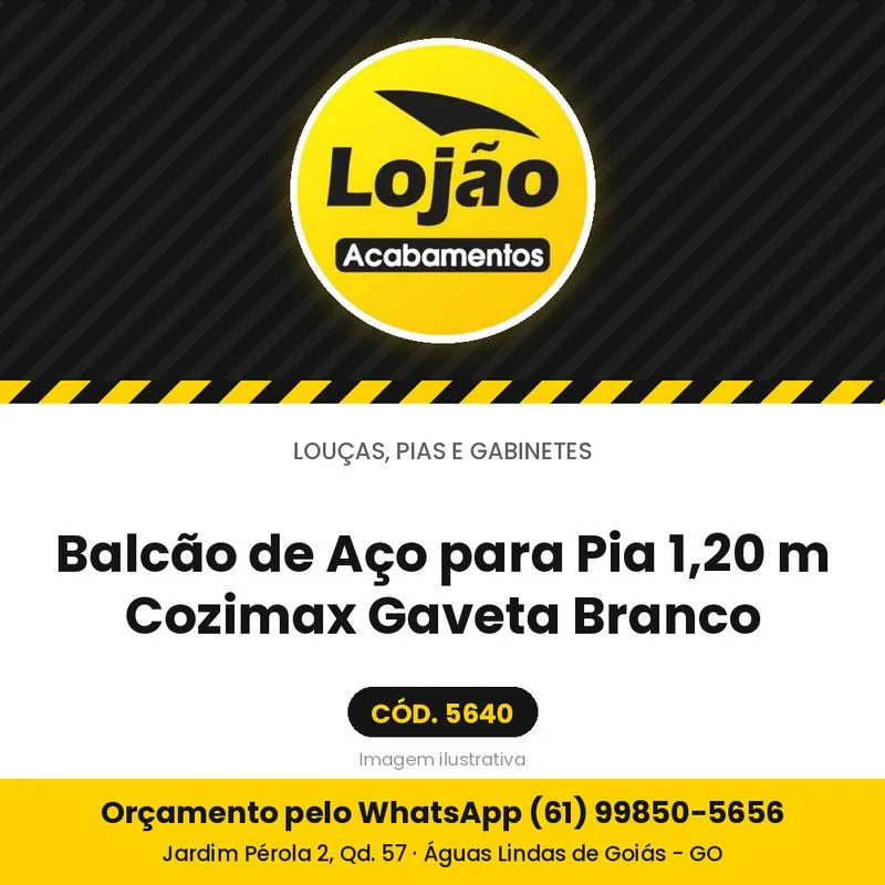 Balcão de Aço para Pia 1,20 m Cozimax Gaveta Branco