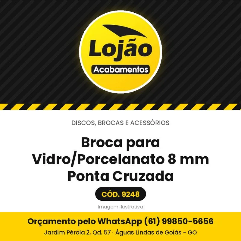 Broca para Vidro/Porcelanato 8 mm Ponta Cruzada