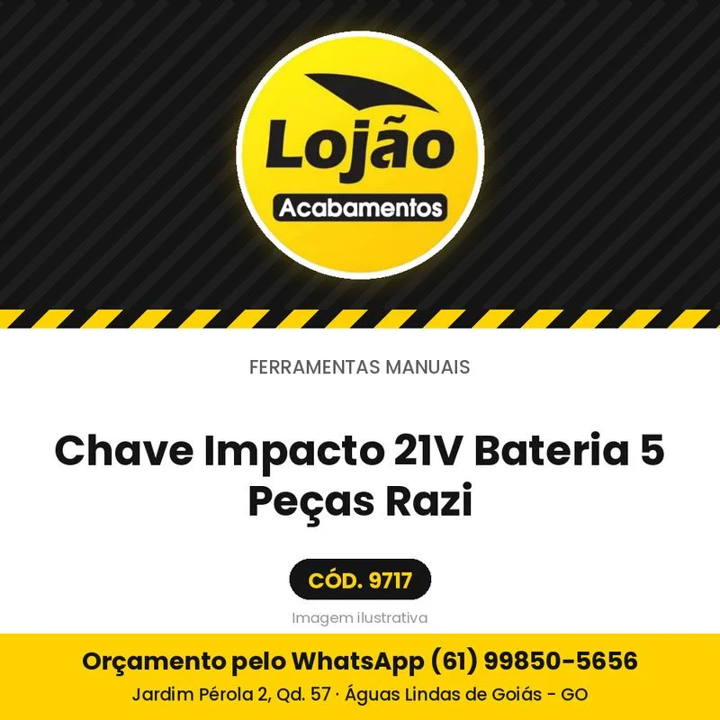 Chave Impacto 21V Bateria 5 Peças Razi