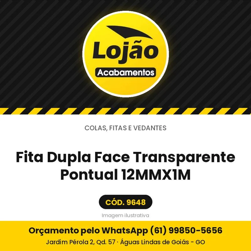 Fita Dupla Face Transparente Pontual 12MMX1M
