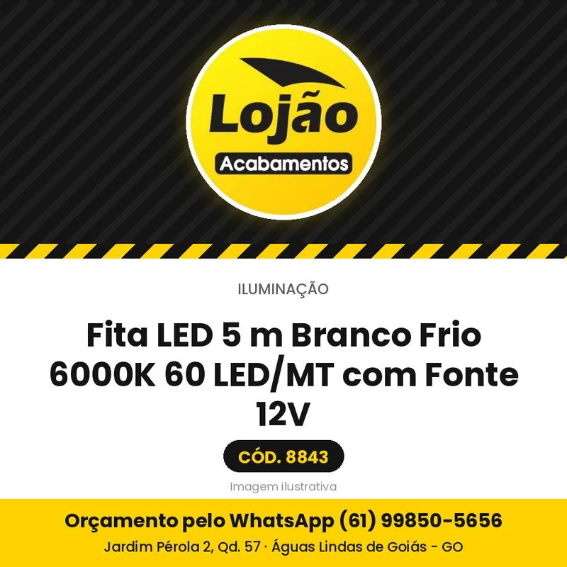 Fita LED 5 m Branco Frio 6000K 60 LED/MT com Fonte 12V