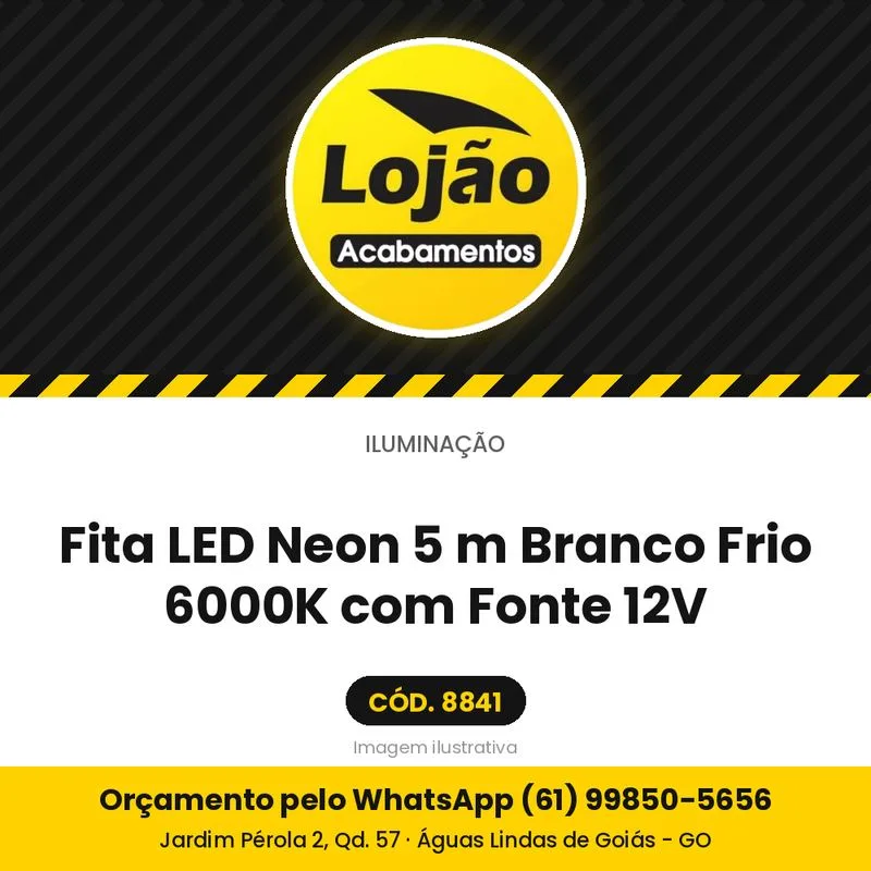 Fita LED Neon 5 m Branco Frio 6000K com Fonte 12V