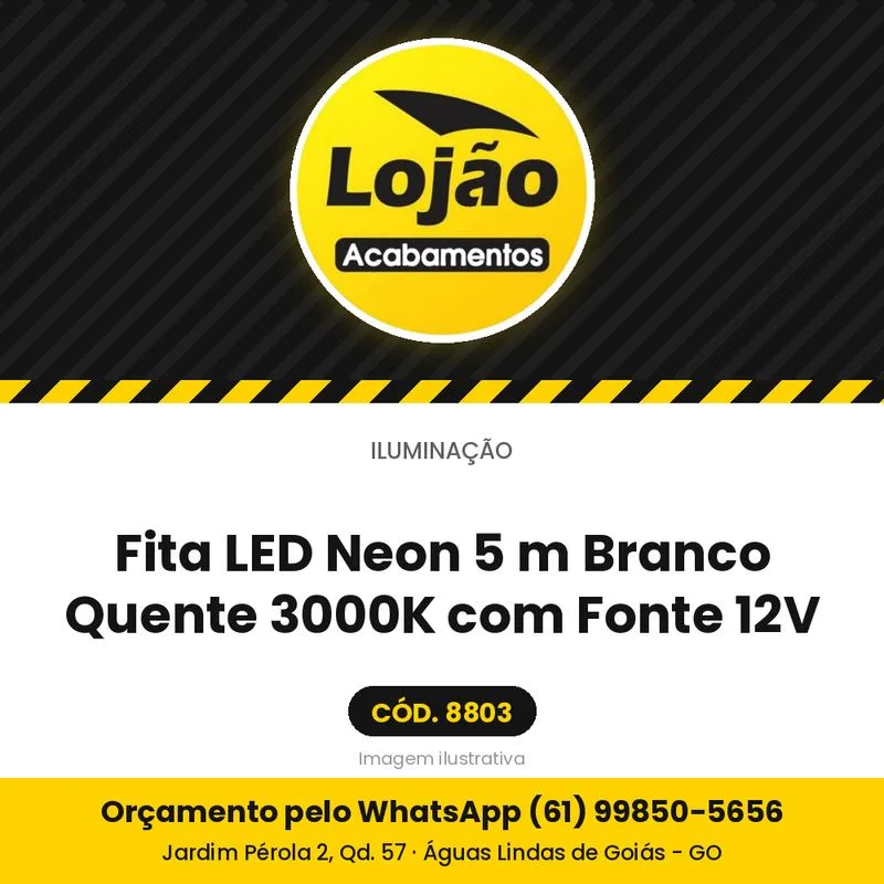 Fita LED Neon 5 m Branco Quente 3000K com Fonte 12V