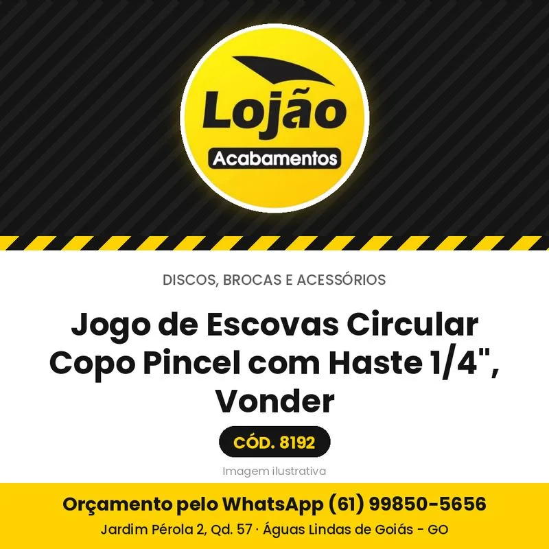Jogo de Escovas Circular Copo Pincel com Haste 1/4", Vonder