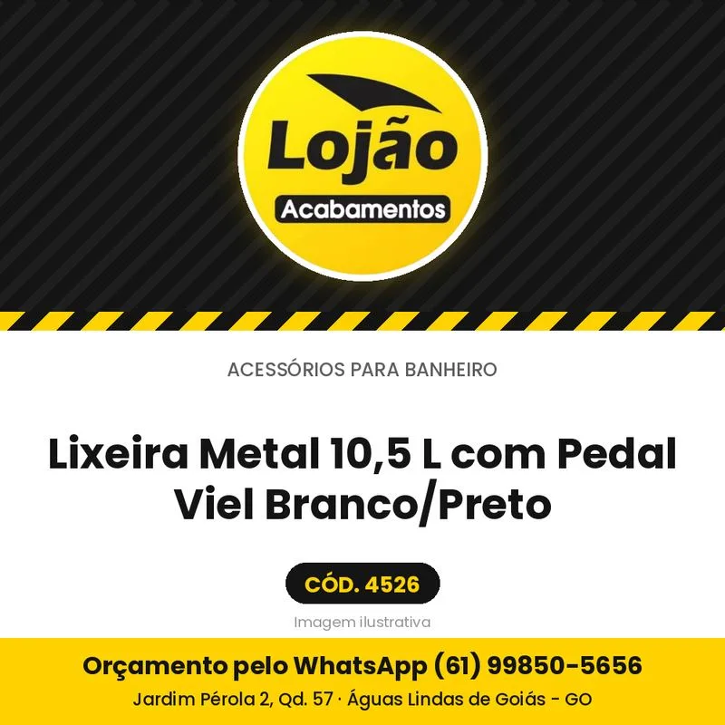 Lixeira Metal 10,5 L com Pedal Viel Branco/Preto