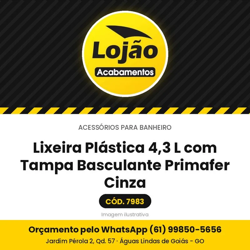 Lixeira Plástica 4,3 L com Tampa Basculante Primafer Cinza