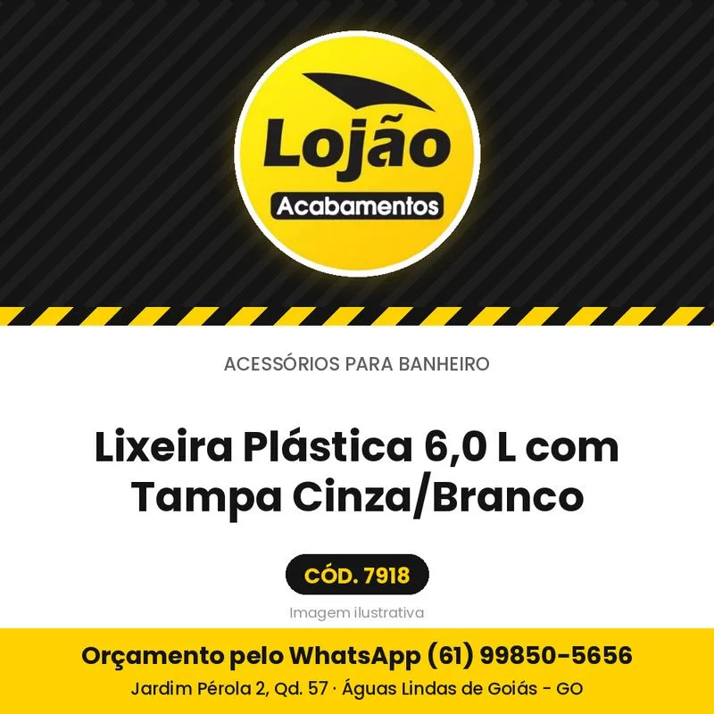 Lixeira Plástica 6,0 L com Tampa Cinza/Branco