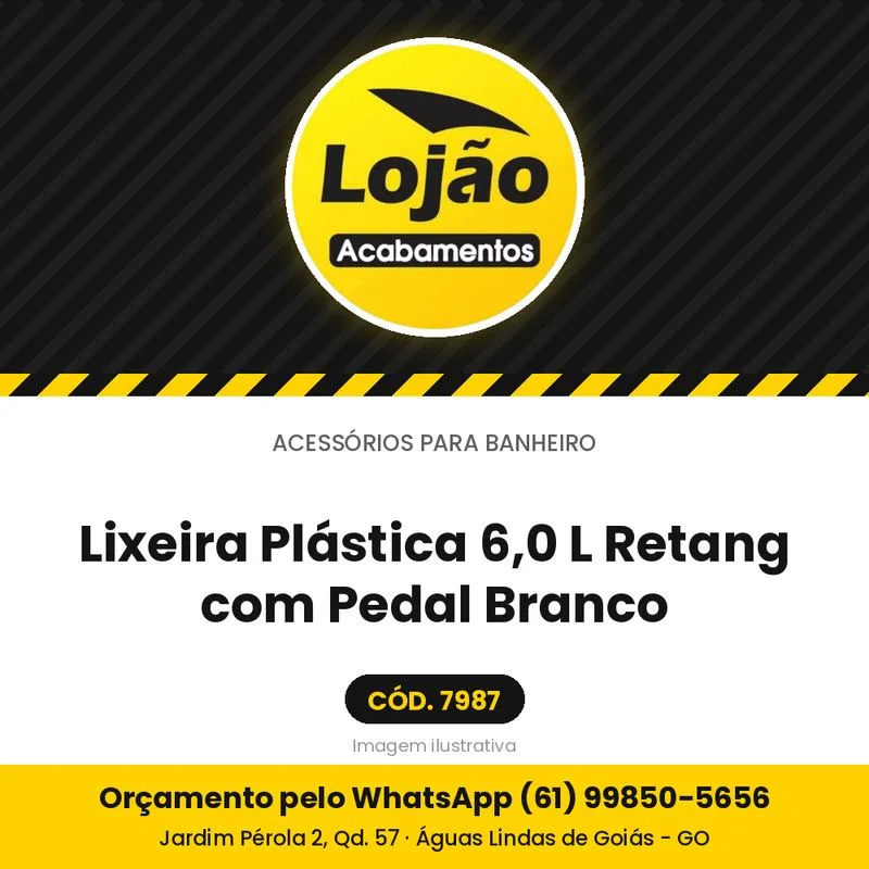 Lixeira Plástica 6,0 L Retang com Pedal Branco