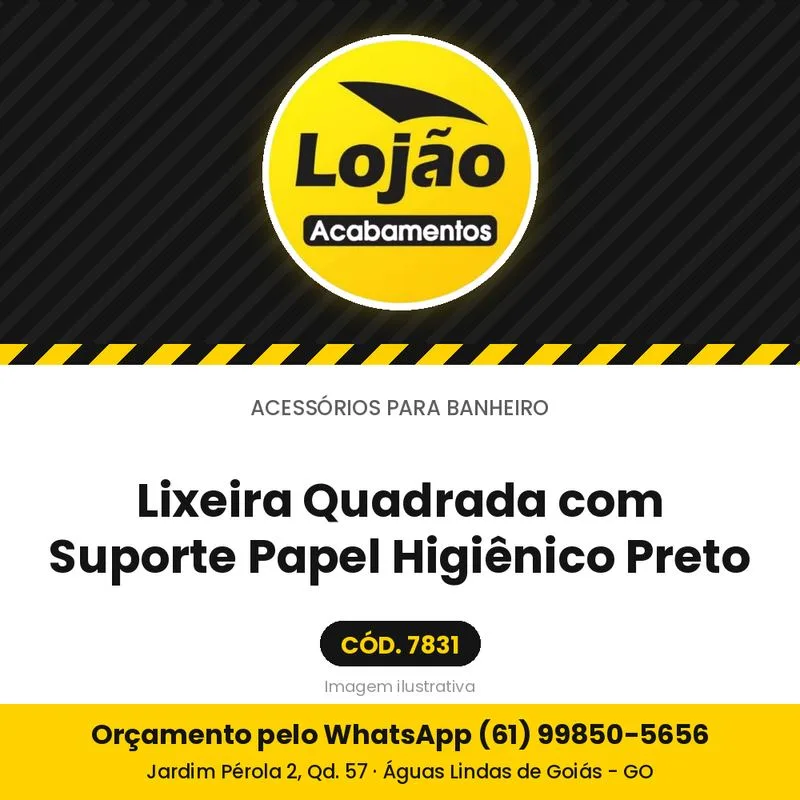 Lixeira Quadrada com Suporte Papel Higiênico Preto