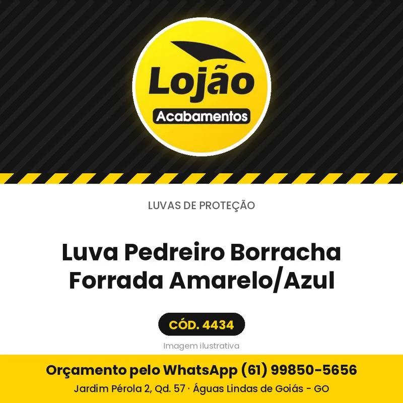 Luva Pedreiro Borracha Forrada Amarelo/Azul