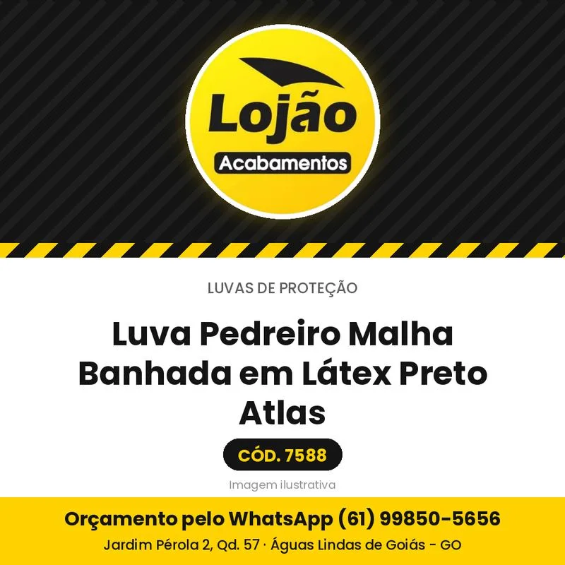 Luva Pedreiro Malha Banhada em Látex Preto Atlas