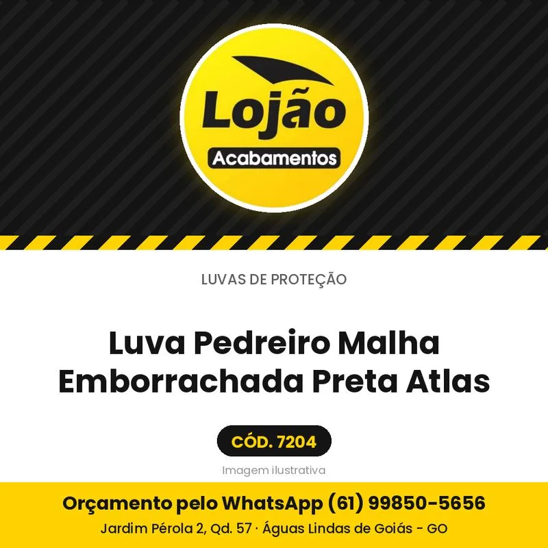 Luva Pedreiro Malha Emborrachada Preta Atlas