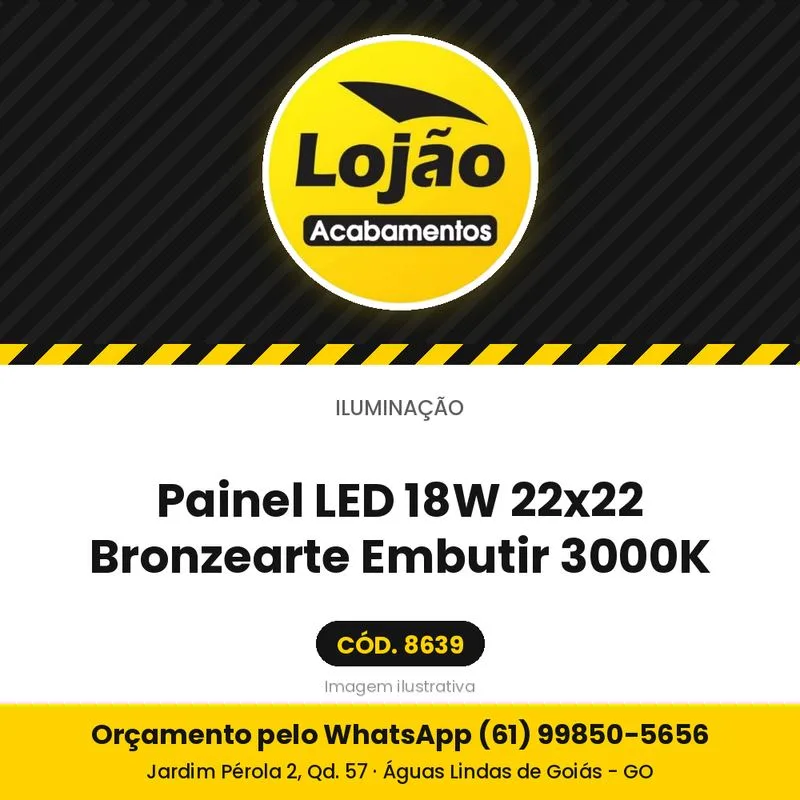 Painel LED 18W 22x22 Bronzearte Embutir 3000K
