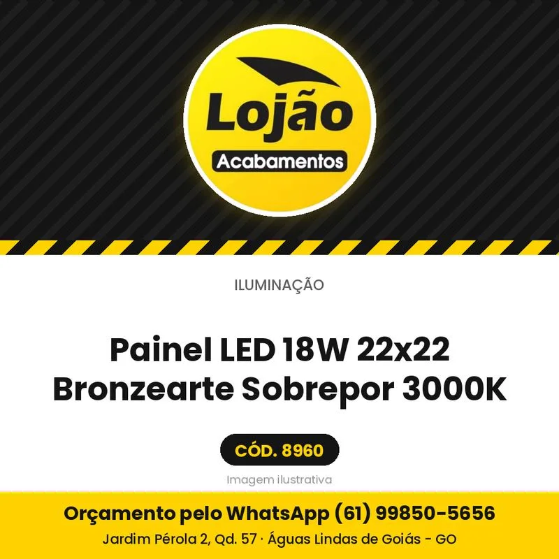 Painel LED 18W 22x22 Bronzearte Sobrepor 3000K