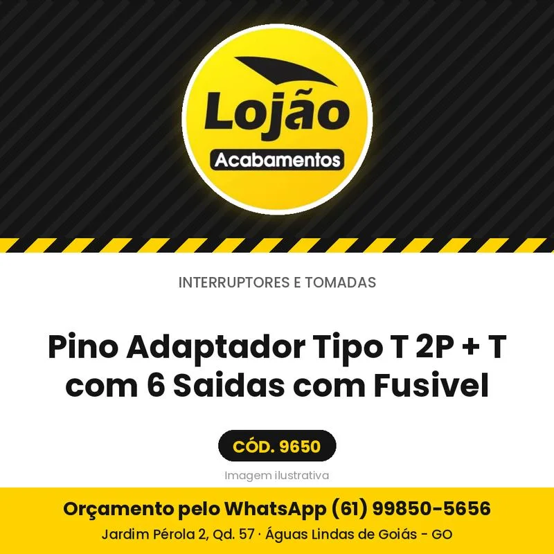 Pino Adaptador Tipo T 2P + T com 6 Saidas com Fusivel