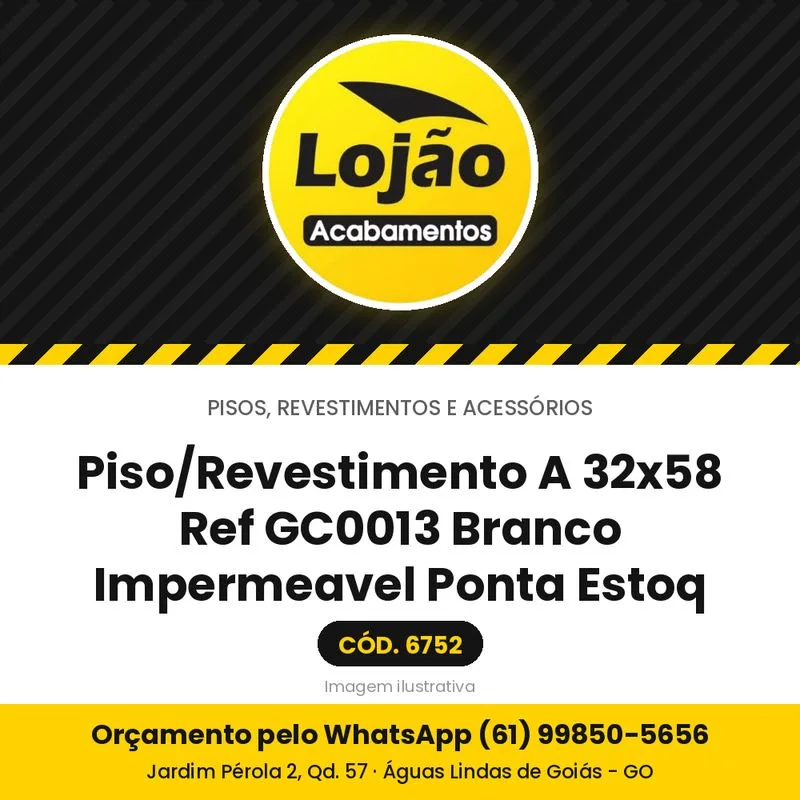 Piso/Revestimento A 32x58 Ref GC0013 Branco Impermeavel Ponta Estoq