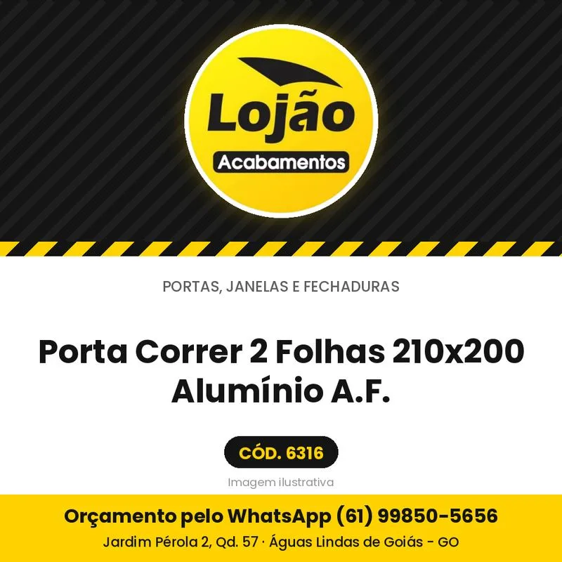 Porta Correr 2 Folhas 210x200 Alumínio A.F.