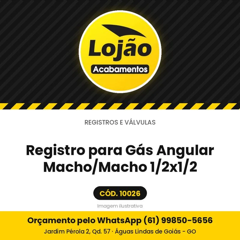 Registro para Gás Angular Macho/Macho 1/2x1/2
