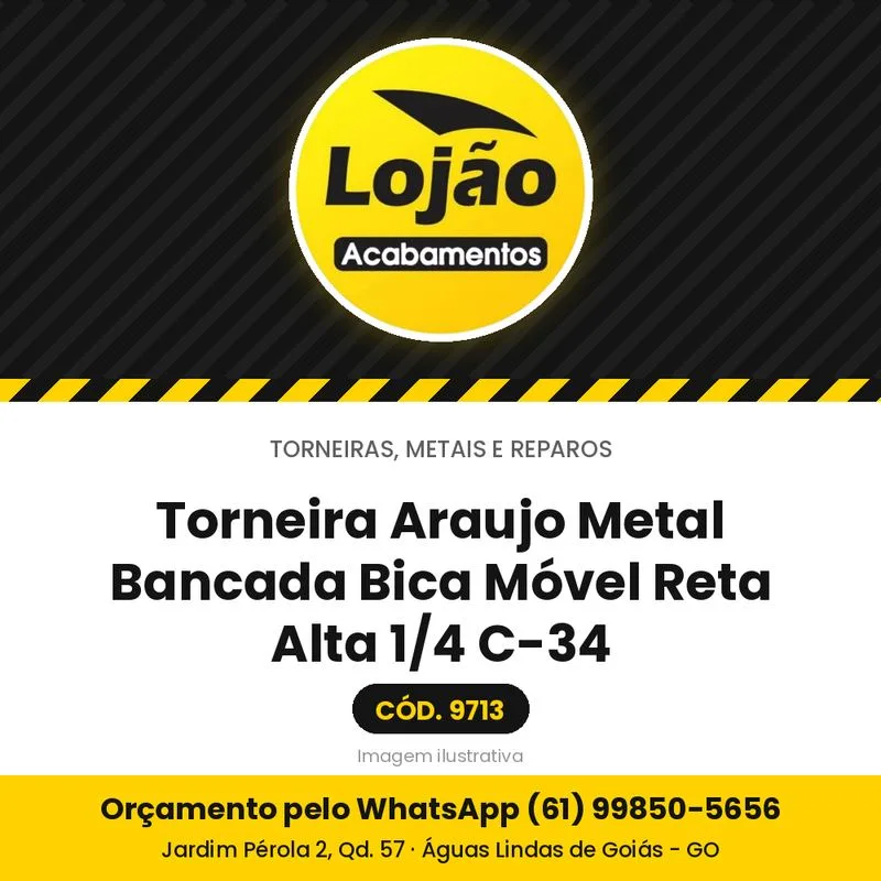 Torneira Araujo Metal Bancada Bica Móvel Reta Alta 1/4 C-34