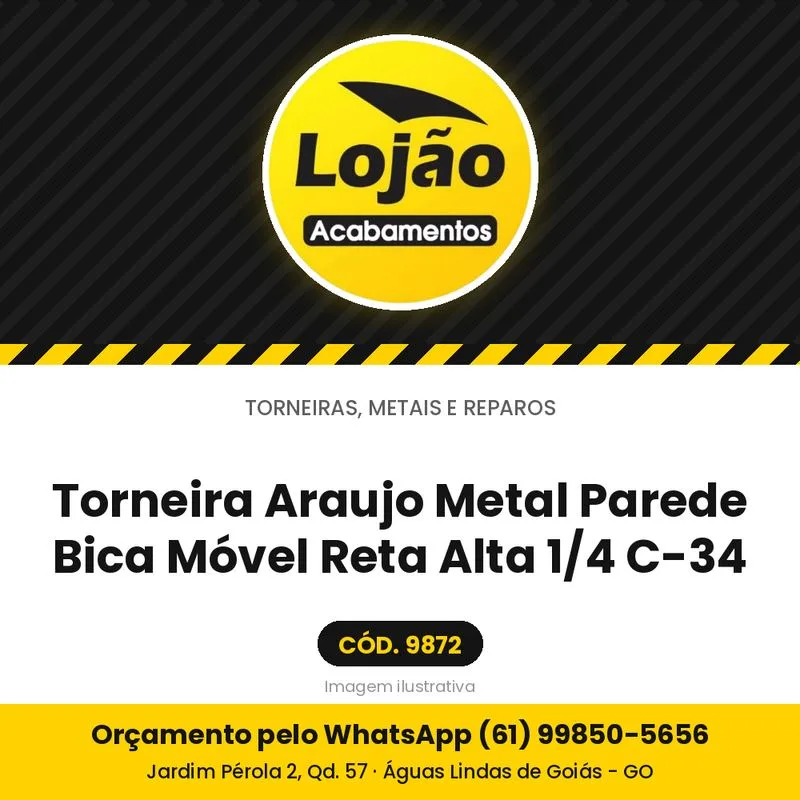 Torneira Araujo Metal Parede Bica Móvel Reta Alta 1/4 C-34